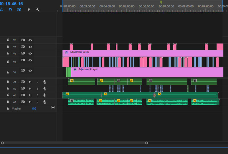 Picture of the Premiere Pro layers and clips.