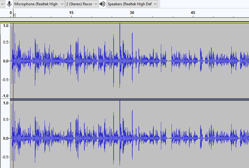 Picture of audio levels depicted in Audacity.